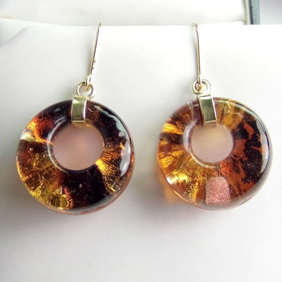 14KY GOLD Venetian Glass Dangle EARRINGS Italy - Picture 2 of 4